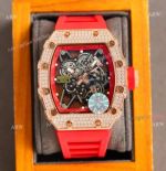 Knockoff Diamond Richard Mille RM35-01 Rose Gold Watch Red Rubber Band 
